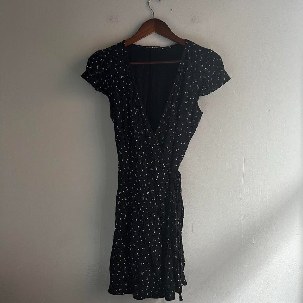 Brandy Mellville - Robbie Wrap Dress | Navy Ditsy Floral | X Small | Juniors 3 - Picture 12 of 16